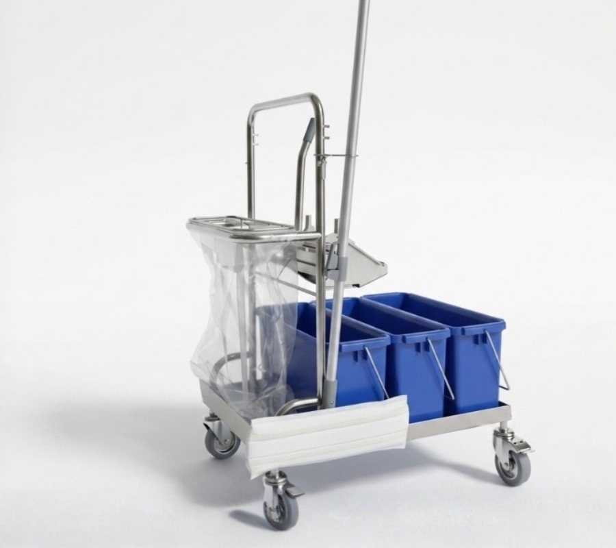 Compact triple-bucket trolley with detachable flat press 3CRX4-V
